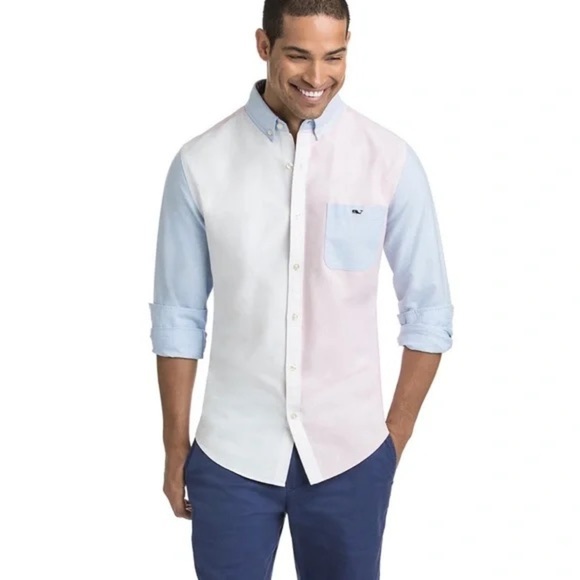 Vineyard Vines Slim Fit Tucker White Pink & Blue Plaid Button Down Shirt Large - Picture 1 of 13